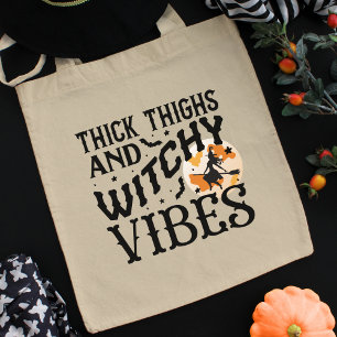 Funny Halloween Typography Witch & Full Moon Tote Bag