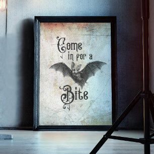 Funny Halloween Vampire Bat Come in for a Bite Poster