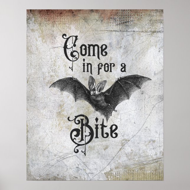 Funny Halloween Vampire Bat Come in for a Bite Poster (Front)