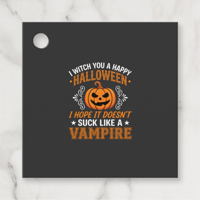 Funny Halloween Vampire Pumpkin Favour Tags (Front)