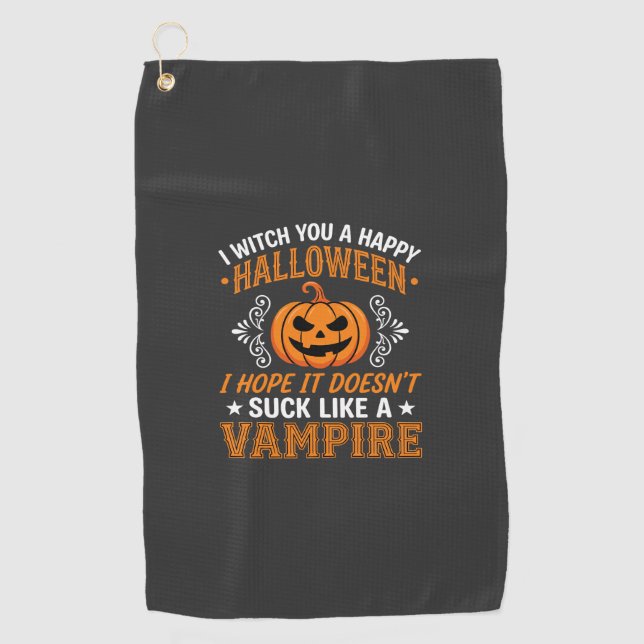 Funny Halloween Vampire Pumpkin Golf Towel (Front)