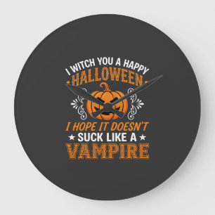 Funny Halloween Vampire Pumpkin Large Clock