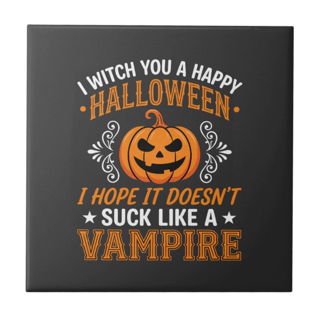 Funny Halloween Vampire Pumpkin Tile (Front)