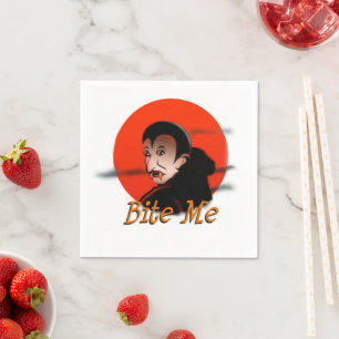Funny Halloween Vampire with Fangs Says Bite Me Napkin
