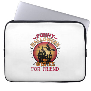 Funny Halloween Wishes Friend Witch Haunted House Laptop Sleeve