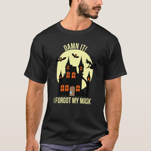 Funny Halloween Witch Bats Mask Haunted Spooky Cos T-Shirt (Front)