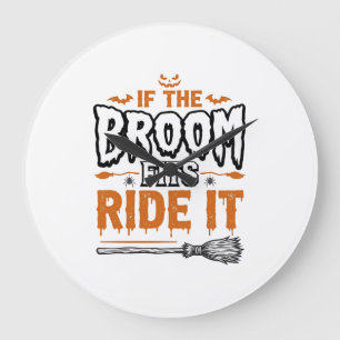 Funny Halloween Witch Broom Vintage Shirt Design_1 Large Clock