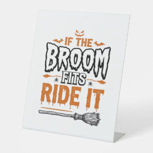 Funny Halloween Witch Broom Vintage Shirt Design_1 Pedestal Sign