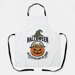 Funny Halloween Witch Candy Pumpkin Shirt Design_1 Apron
