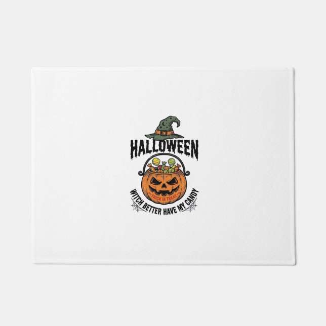 Funny Halloween Witch Candy Pumpkin Shirt Design_1 Doormat (Front)