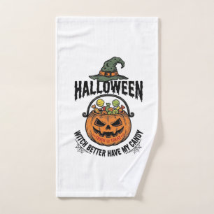 Funny Halloween Witch Candy Pumpkin Shirt Design_1 Hand Towel