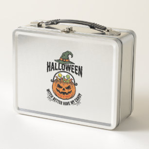 Funny Halloween Witch Candy Pumpkin Shirt Design_1 Metal Lunch Box