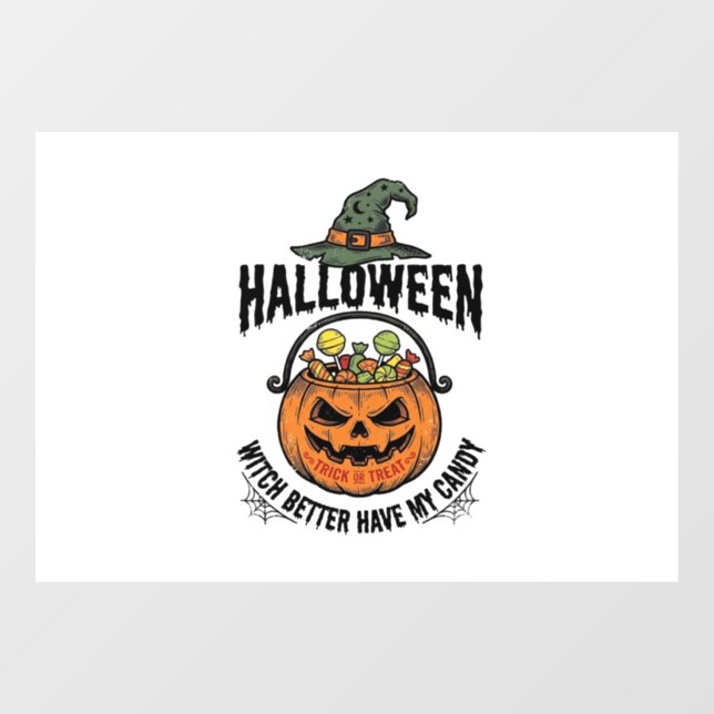 Funny Halloween Witch Candy Pumpkin Shirt Design_1 Window Cling (Sheet)
