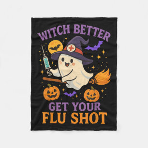 Funny Halloween Witch Ghost Flu Shot Nurse Fleece Blanket