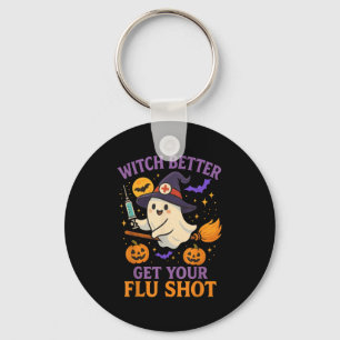 Funny Halloween Witch Ghost Flu Shot Nurse Key Ring