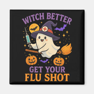 Funny Halloween Witch Ghost Flu Shot Nurse Magnet