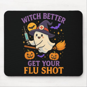 Funny Halloween Witch Ghost Flu Shot Nurse  Mouse Mat