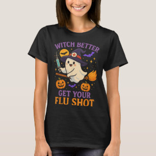 Funny Halloween Witch Ghost Flu Shot Nurse  T-Shirt
