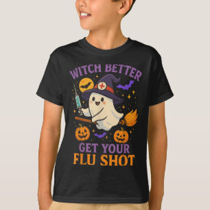 Funny Halloween Witch Ghost Flu Shot Nurse  T-Shirt