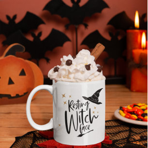Funny Halloween Witch Hat & Broom Two-Tone Coffee Mug