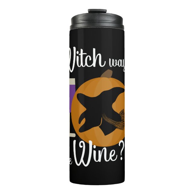 Funny Halloween Witch Way to the Wine Pumpkin Thermal Tumbler (Front)