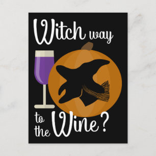 Funny Halloween Witch Way to the Wine Spooky Postcard