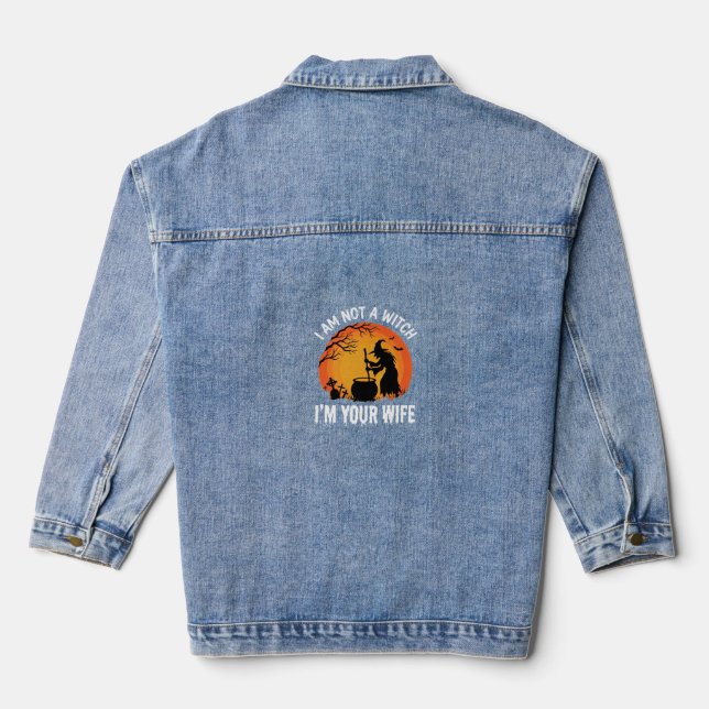 Funny Halloween Witch Wife Cauldron Design Denim Jacket (Back)