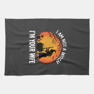 Funny Halloween Witch Wife Cauldron Design Tea Towel