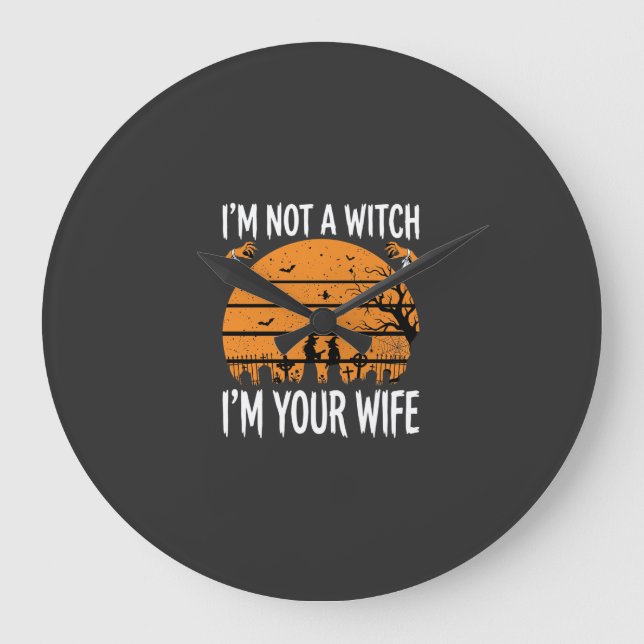 Funny Halloween Witch Wife Graveyard Design Large Clock (Front)