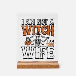 Funny Halloween Witch Wife Skeleton Vintage Shirt Acrylic Sign