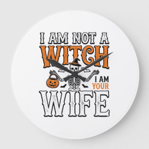 Funny Halloween Witch Wife Skeleton Vintage Shirt Large Clock