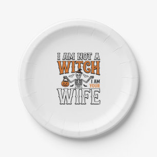 Funny Halloween Witch Wife Skeleton Vintage Shirt Paper Plate