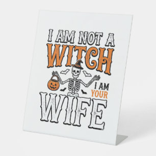 Funny Halloween Witch Wife Skeleton Vintage Shirt Pedestal Sign