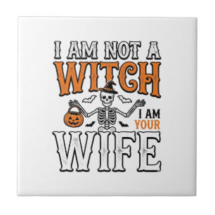 Funny Halloween Witch Wife Skeleton Vintage Shirt  Tile