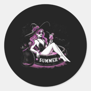 Funny Halloween Witch Witchy Cat Womens Classic Round Sticker