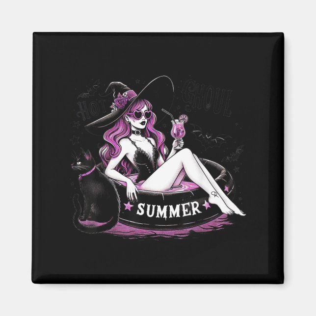 Funny Halloween Witch Witchy Cat Womens Magnet (Front)
