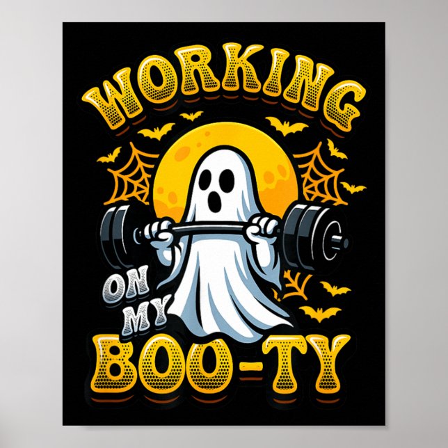 Funny Halloween Workout Gym Ghost Weightlifting Poster (Front)