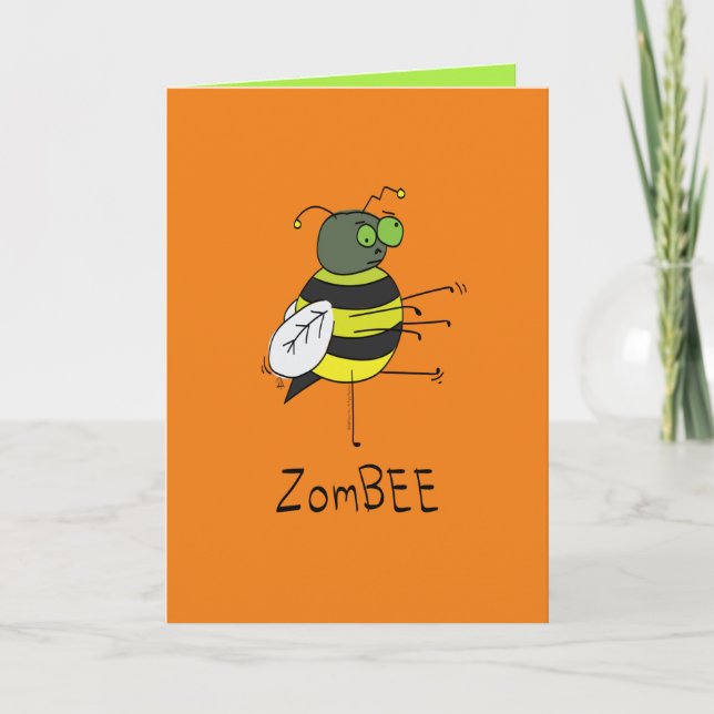 Funny Halloween Zombie Bee Greeting Card (Front)