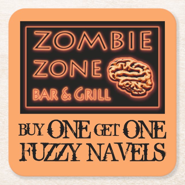 Funny Halloween Zombie Drinks Fuzzy Navel Square Paper Coaster (Front)