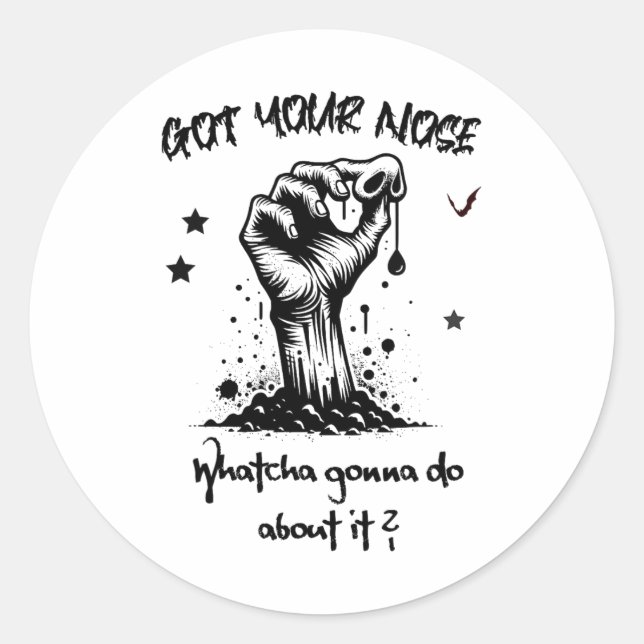 Funny Halloween Zombie Got Your Nose  Classic Round Sticker (Front)