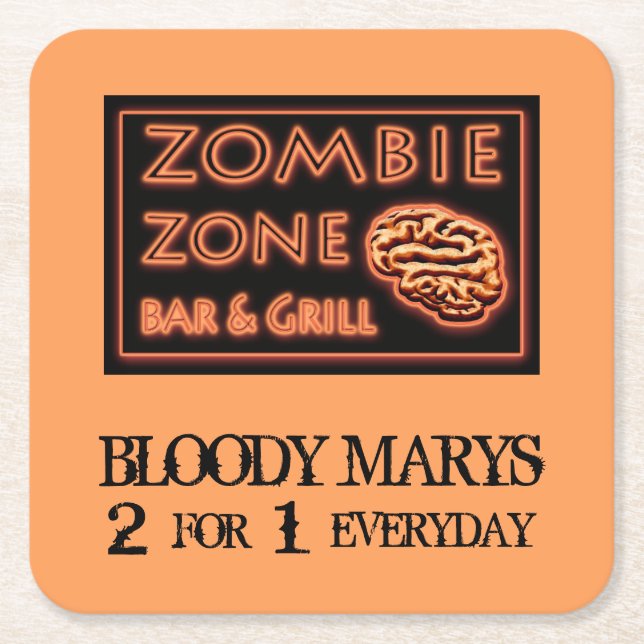 Funny Halloween Zombie Zone Bloody Marys Square Paper Coaster (Front)