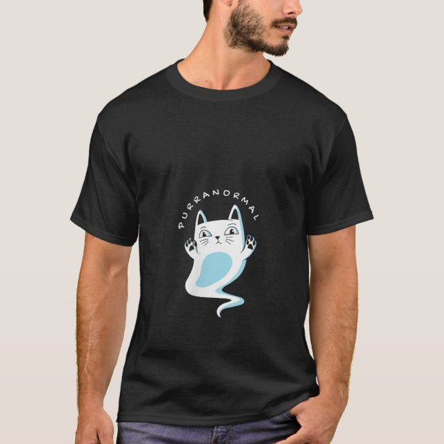 Funny Haloween Cat Ghost Purranormal V Neck T Shir T-Shirt (Front)