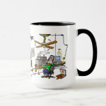 Funny Ham Cave Ham Radio Mug  Customise It!<br><div class="desc">Here's a humourous look at a Ham's Shack that is built and put together with love. A little messy, but, hey... .. Aren't they all? You can interpret this as a Home Brew Shack or just a messy Ham Radio Shack. Look closely! There's a lot going on in this room!...</div>