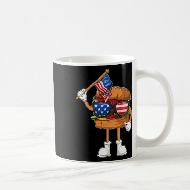 Funny Hamburger American Flag Independence Day 4th Coffee Mug (Right)
