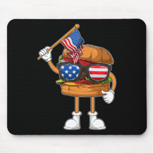 Funny Hamburger American Flag Independence Day 4th Mouse Mat