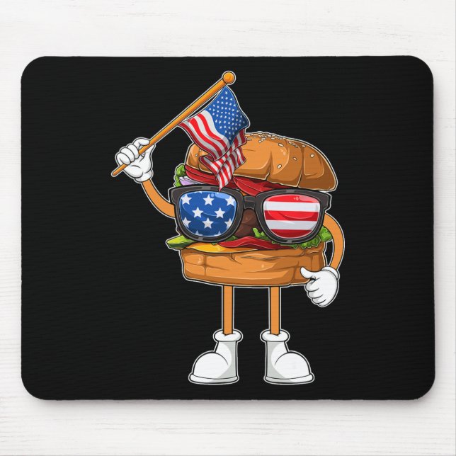 Funny Hamburger American Flag Independence Day 4th Mouse Mat (Front)