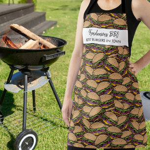 Funny Hamburger BBQ Pattern Custom Chef Name Text Apron