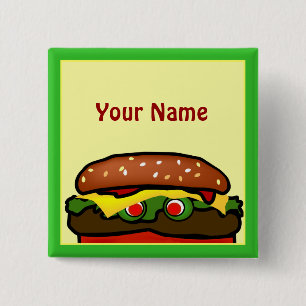 Funny Hamburger Picnic Name Tag Button