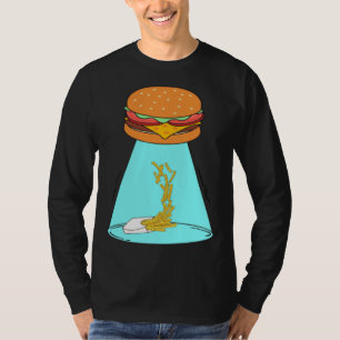 Funny hamburger UFO flying saucer abducting fries T-Shirt