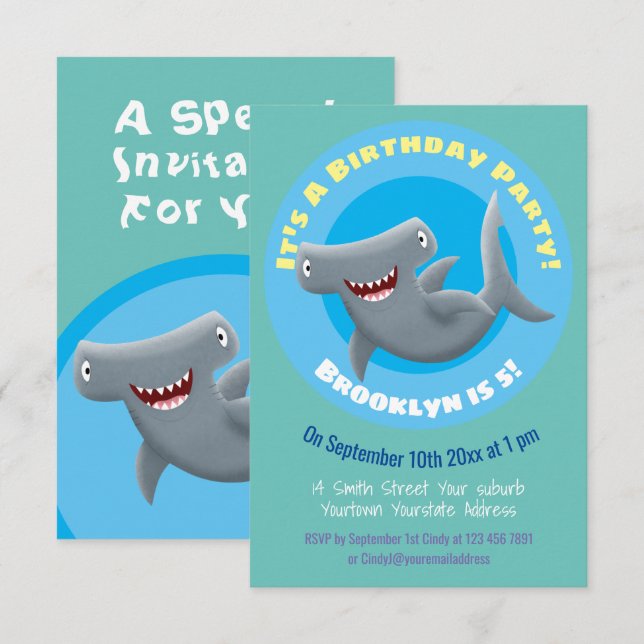 Funny Hammerhead shark personalised birthday Invitation (Front/Back)